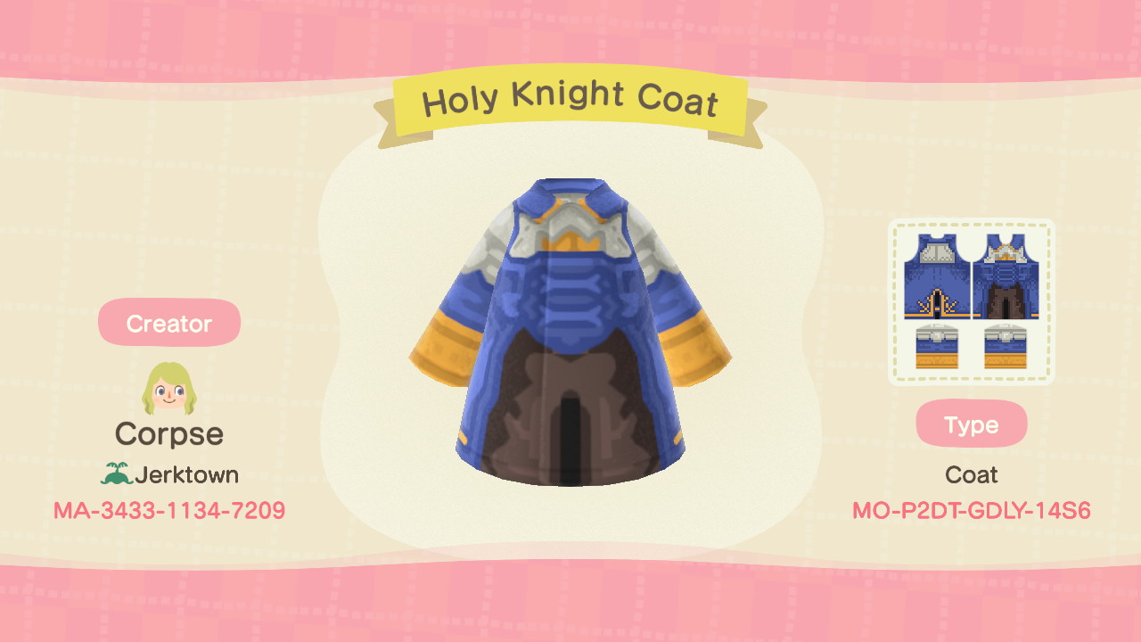 An outfit for Agrias Oaks. It is titled 'Holy Knight Coat.'