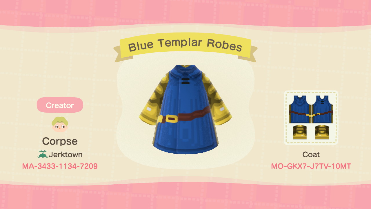 An outfit for Rofel Wodring. It is titled 'Blue Templar Robes.'