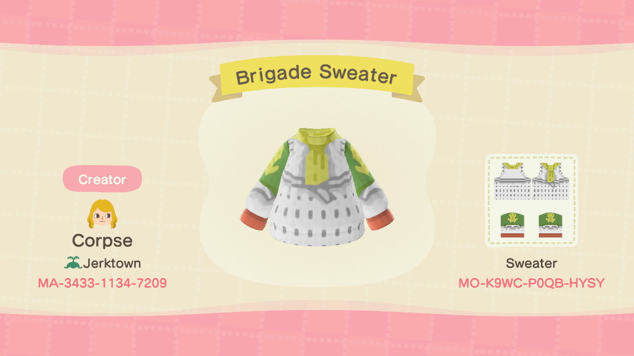 An outfit for Wiegraf Folles as he appears in Chapter 1. It is titled 'Brigade Sweater.'
