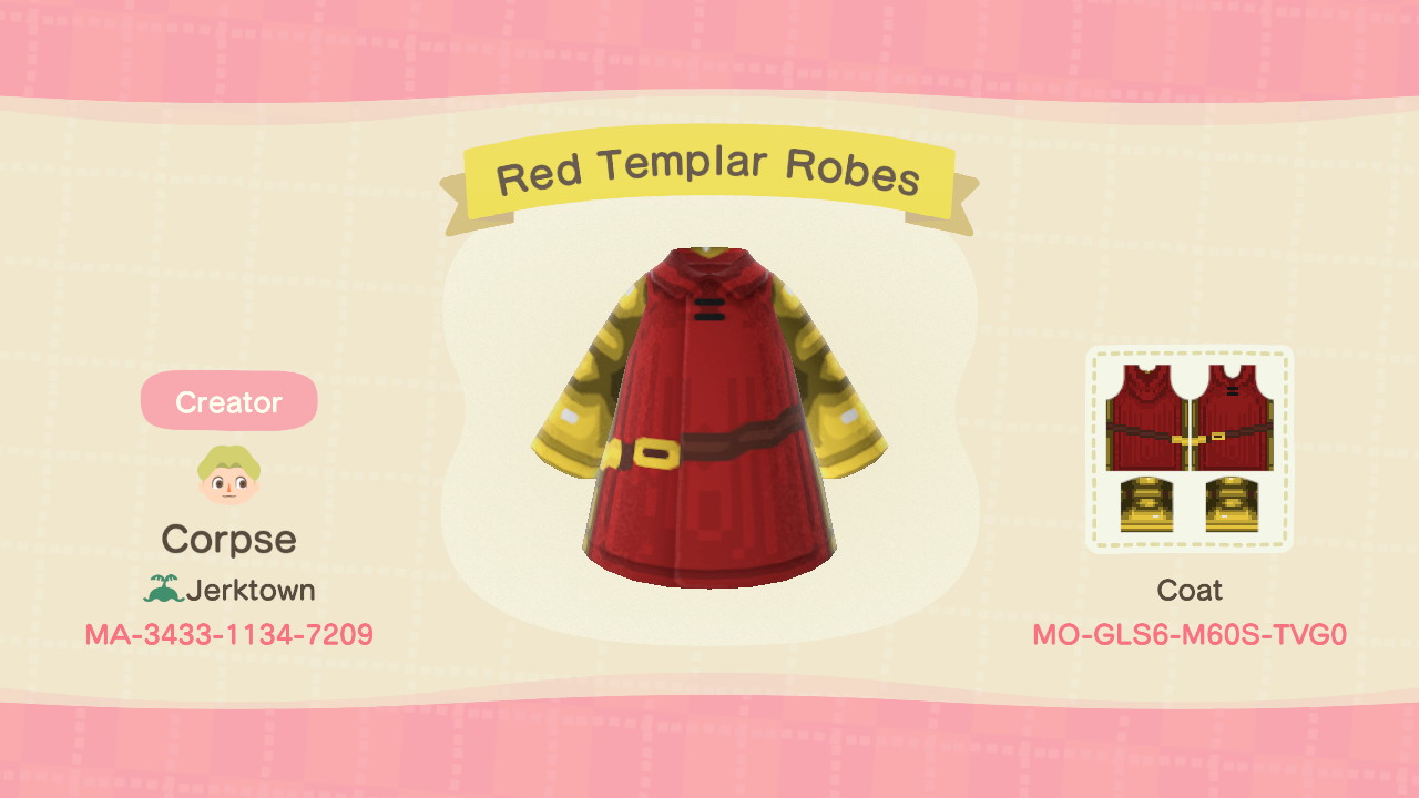 An outfit for Wiegraf Folles as he appears in Chapter 3. It is titled 'Red Templar Robes.'