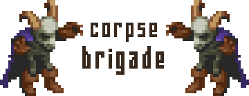 Two sprites of skeletons from Final Fantasy Tactics, bowing before the title 'Corpse Brigade'